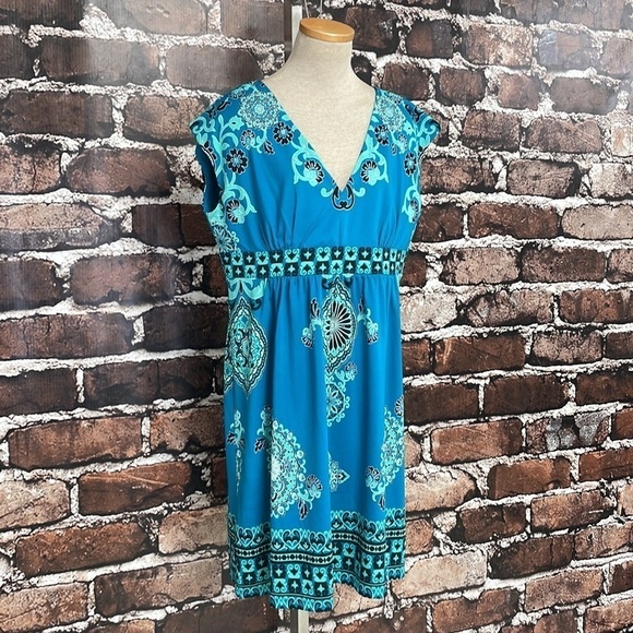 INC International Concepts Dress Womens X Large XL Blue Paisley V-Neck Midi - Picture 8 of 16